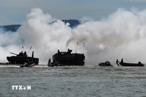 Hải quân Indonesia trong cuộc tập trận chống khủng bố ở Banda Aceh. (Nguồn: AFP/TTXVN)