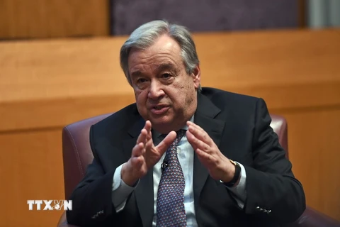 Tổng thư ký LHQ Antonio Guterres phát biểu trong cuộc họp báo tại trụ sở LHQ ở New York, Mỹ, ngày 16/8. (Nguồn: THX/TTXVN)