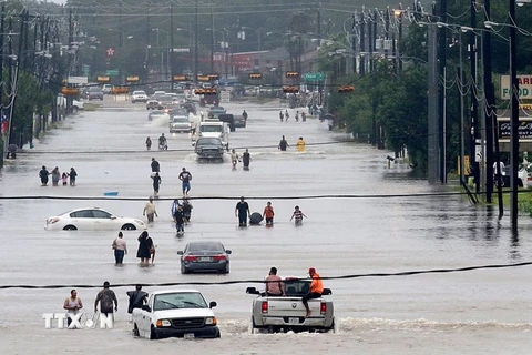  Cảnh ngập lụt do mưa lớn sau bão Harvey tại Houston, bang Texas ngày 27/8. (Nguồn: AFP/TTXVN)