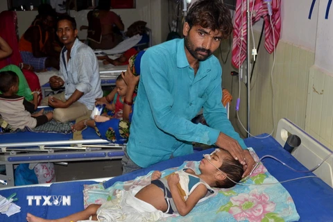 Một em nhỏ được điều trị tại bệnh viện Đại học Y Baba Raghav Das ở Gorakhpur, bang Uttar Pradesh ngày 12/8. (Nguồn: EPA/TTXVN)