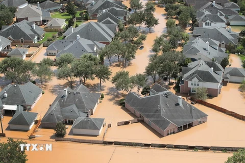 Cảnh ngập lụt do mưa lớn sau bão Harvey tại Sugar Land, Texas ngày 31/8. (Nguồn: AFP/TTXVN)