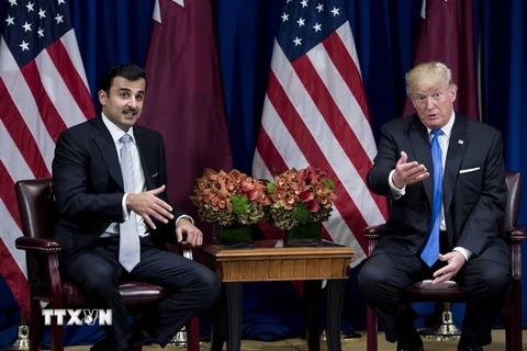 Quốc vương Qatar Sheikh Tamim bin Hamad al-Thani (trái) và Tổng thống Mỹ Donald Trump. (Nguồn: AFP/TTXVN)