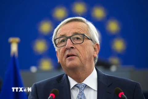 Chủ tịch Ủy ban châu Âu Jean-Claude Juncker phát biểu tại cuộc họp Nghị viện châu Âu ở Strasbourg, miền đông Pháp ngày 13/9. (Nguồn: AFP/TTXVN)
