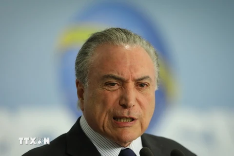 Tổng thống Brazil Michel Temer phát biểu trong cuộc họp báo ở Brasilia ngày 28/9. (AFP/TTXVN)