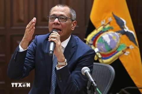 Phó Tổng thống Ecuador Jorge Glas phát biểu tại Quito ngày 21/8. (Nguồn: AFP/TTXVN)