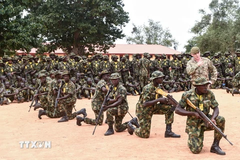 Binh sĩ Nigeria tham gia các khóa huấn luyện chống khủng bố tại Zaria, Nigeria ngày 5/10. (Nguồn: AFP/TTXVN)