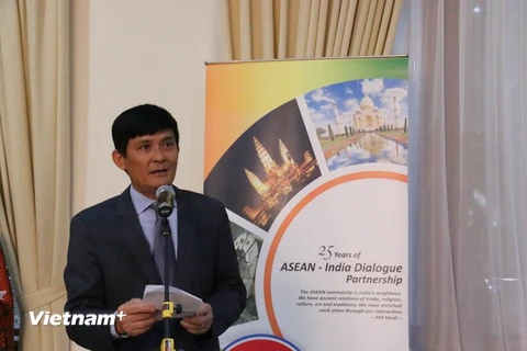 Đại sứ Nguyễn Hoành Năm, Trưởng Phái đoàn Việt Nam tại ASEAN phát biểu tại buổi lễ. (Ảnh: Đỗ Quyên/Vietnam+)