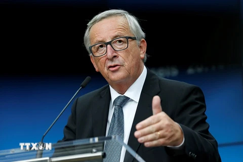 Chủ tịch Ủy ban châu Âu Jean-Claude Juncker trong cuộc họp báo tại Brussels (Bỉ) ngày 20/10. (Nguồn: THX/TTXVN)