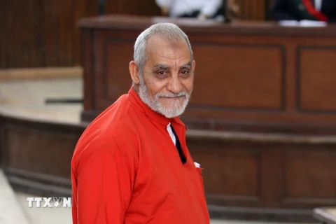  Thủ lĩnh phong trào Anh em Hồi giáo (MB) Mohamed Badie tại phiên tòa ở Cairo, Ai Cập ngày 20/4/2015. (Nguồn: AFP/TTXVN)
