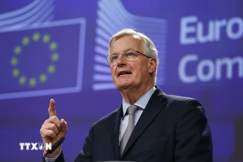  Trưởng đoàn đàm phán Brexit của EU Michel Barnier tại cuộc họp báo ở Brussels, Bỉ ngày 20/12/2017. (Nguồn: THX/TTXVN)