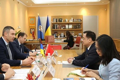 Đại sứ Việt Nam tại Ukraine Nguyễn Anh Tuấn làm việc với chính quyền Kiev. (Nguồn: VOV)