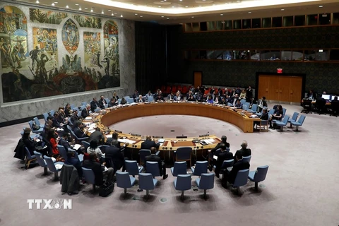  Toàn cảnh một phiên họp của Hội đồng Bảo an LHQ về Syria, tại New York (Mỹ) ngày 4/4. (Nguồn: THX/TTXVN)