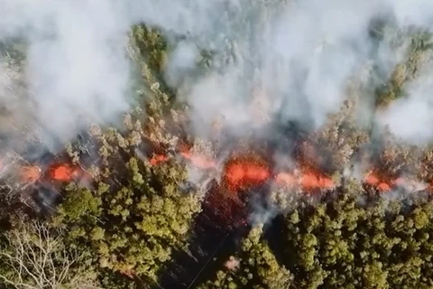 [Video] Suối dung nham nóng bỏng trào lên mặt đất trên đảo Hawaii