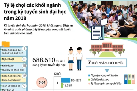 [Infographics] Tỷ lệ chọi các khối ngành kỳ tuyển sinh đại học 2018