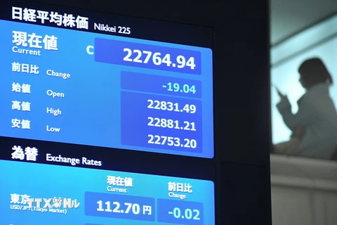 Bảng tỷ giá chứng khoán tại Tokyo, Nhật Bản. (Nguồn: AFP/TTXVN)