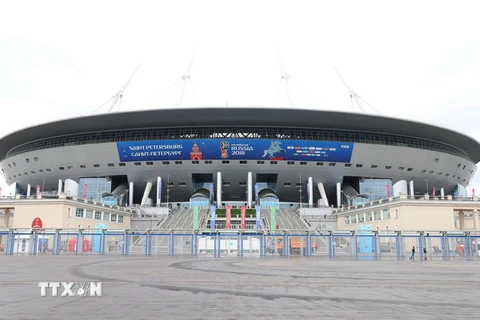 Sân vận động Saint Petersburg, nơi tổ chức trận bán kết World Cup 2018 giữa Pháp và Bỉ, cũng như trận tranh giải ba. (Ảnh: Phạm Thắng/TTXVN)