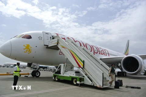  Máy bay của Hãng hàng không Ethiopia Airlines tại sân bya quốc tế ở Addis Ababa, Ethiopia. (Ảnh: AFP/TTXVN)
