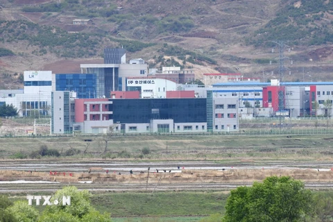 Quang cảnh khu công nghiệp chung Kaesong nhìn từ Paju, Hàn Quốc ngày 24/4. (Nguồn: AFP/TTXVN)