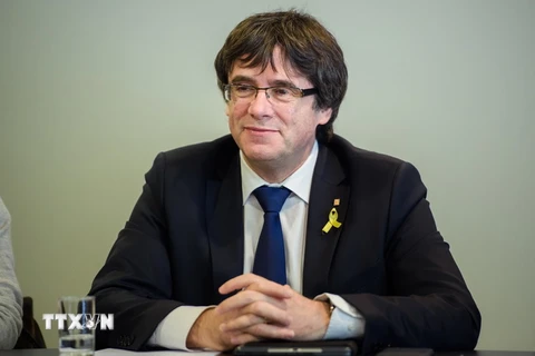 Cựu Thủ hiến vùng tự trị Catalonia Carles Puigdemont trong một cuộc họp tại Berlin, Đức ngày 18/4. (Nguồn: AFP/TTXVN)