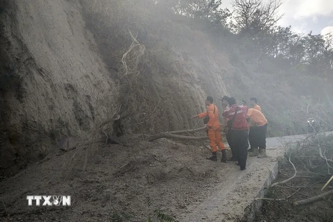  Một đoạn đường bị hư hại sau trận động đất ở đảo Lombok, Indonesia ngày 29/7. (Ảnh: EPA/TTXVN)