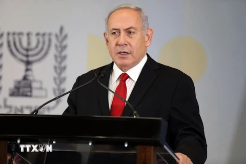 Thủ tướng Israel Benjamin Netanyahu phát biểu tại một cuộc họp báo ở Tel Aviv. (Ảnh: THX/TTXVN)