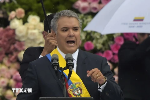  Tổng thống Colombia Ivan Duque tại lễ tuyên thệ nhậm chức ở Bogota ngày 7/8. (Ảnh: AFP/TTXVN)