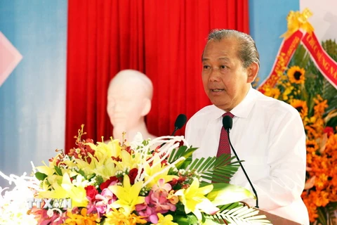Phó Thủ tướng Trương Hòa Bình phát biểu tại Lễ khai giảng năm học mới 2018-2019 tại trường Tiểu học Phù Đổng (Đà Nẵng). Ảnh: Trần Lê Lâm - TTXVN 