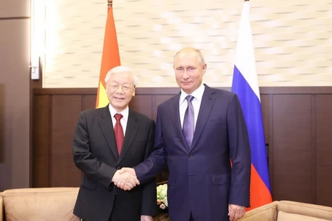 Tổng Bí thư Nguyễn Phú Trọng hội đàm với Tổng thống Liên bang Nga Vladimir Putin. (Ảnh: Trí Dũng/TTXVN)