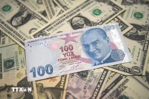Đồng lira của Thổ Nhĩ Kỳ và đồng đôla Mỹ. (Ảnh: AFP/TTXVN)