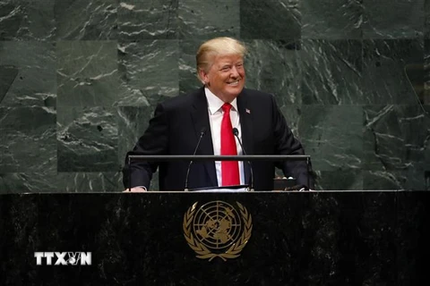Tổng thống Mỹ Donald Trump phát biểu tại phiên họp cấp cao Đại hội đồng LHQ khóa 73 ở New York (Mỹ) ngày 25/9/2018. (Ảnh: THX/TTXVN)