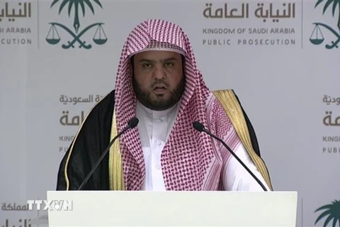 Công tố viên Saudi Arabia Shalaan al-Shalaan phát biểu về tiến trình điều tra vụ sát hại nhà báo Jamal Khashoggi, Riyadh, ngày 15/11/2018. (Ảnh: AFP/TTXVN)