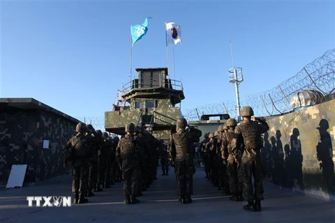 Một trạm gác của Hàn Quốc ở Khu phi quân sự giữa hai miền Triều Tiên ngày 9/11/2018. (Ảnh: YONHAP/TTXVN)