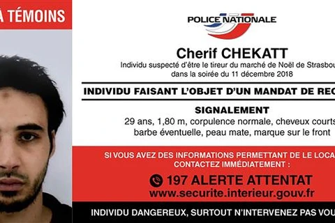 Cherif Chekatt - nghi phạm vụ nổ súng tại khu chợ Giáng sinh ở Strasbourg (Pháp). (Ảnh: AFP/TTXVN)