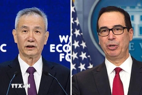 Phó Thủ tướng Trung Quốc Lưu Hạc (trái) và Bộ trưởng Tài chính Mỹ Steven Mnuchin (phải). (Ảnh: China Plus/TTXVN)