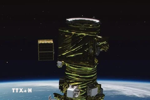 Ảnh mô phỏng thời điểm vệ tinh Micro Dragon được thả vào không gian. (Ảnh: TTXVN)