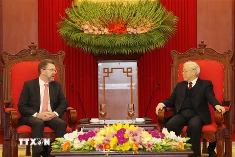 Tổng Bí thư, Chủ tịch nước Nguyễn Phú Trọng tiếp Chủ tịch Thượng viện Australia Scott Ryan. (Ảnh: Trí Dũng/TTXVN)