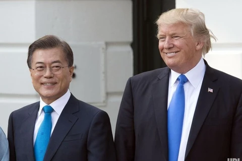 Tổng thống Mỹ Donald Trump và Tổng thống Hàn Quốc Moon Jae-in tại Nhà Trắng. (Nguồn: UPI)