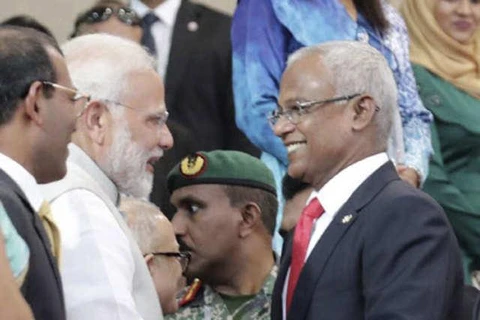Thủ tướng Ấn Độ Narendra Modi và Tổng thống Maldives Ibrahim Mohamed Solih. (Nguồn: indiatimes.com) 