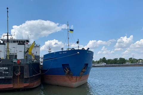 Tàu chở dầu Neyma của Nga, hiện được đổi tên thành Nika Spirit, đang bị giữ tại cảng Izmail, Ukraine. (Nguồn: Reuters)