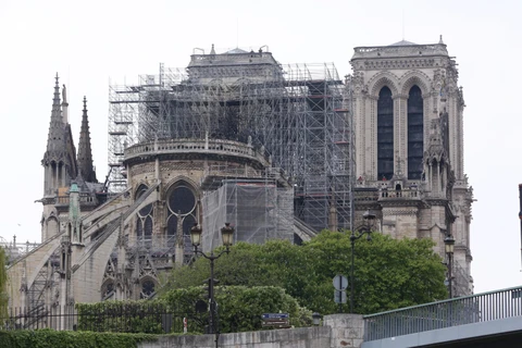 Nhà thờ Đức Bà Paris, Pháp, bị phá hủy một phần sau vụ hỏa hoạn, ngày 16/4/2019. (Ảnh: THX/TTXVN)
