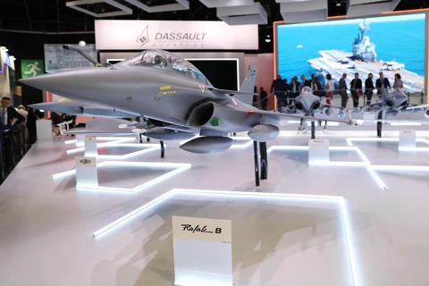 Mẫu máy bay Dassault Rafale được trưng bày tại Triển lãm hàng không quốc tế Paris ở sân bay Le Bourget, gần Paris, Pháp ngày 17/6/2019. (Ảnh: THX/TTXVN)