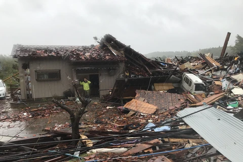Cảnh tàn phá sau cơn bão Hagibis tại Chiba, Nhật Bản, ngày 12/10. (Ảnh: THX/TTXVN)