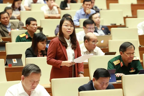 Đại biểu Quốc hội tỉnh Bắc Giang Hà Thị Lan phát biểu ý kiến. (Ảnh: Doãn Tấn/TTXVN)