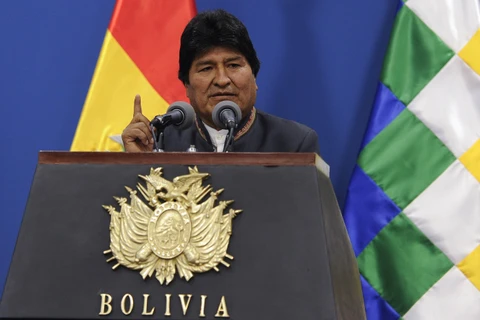 Tổng thống Bolivia Evo Morales trong cuộc họp báo tại La Paz ngày 31/10/2019. (Ảnh: AFP/TTXVN)