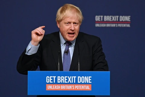 Thủ tướng Anh Boris Johnson phát biểu tại Telford, ngày 24/11/2019. (Ảnh: AFP/ TTXVN)