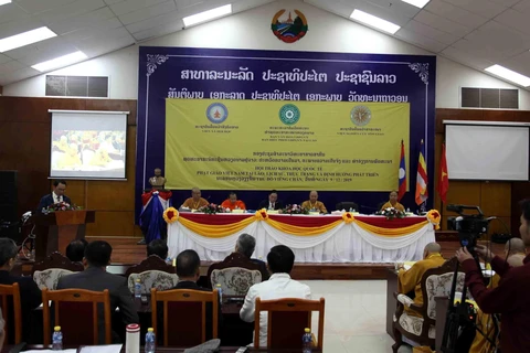 Toàn cảnh Hội thảo khoa học quốc tế Phật giáo Việt Nam tại Lào. (Ảnh: Phạm Kiên-Thu Phương/TTXVN)
