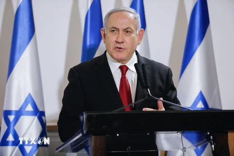 Thủ tướng Israel Benjamin Netanyahu trong cuộc họp báo tại Tel Aviv ngày 12/11/2019. (Ảnh: THX/TTXVN)