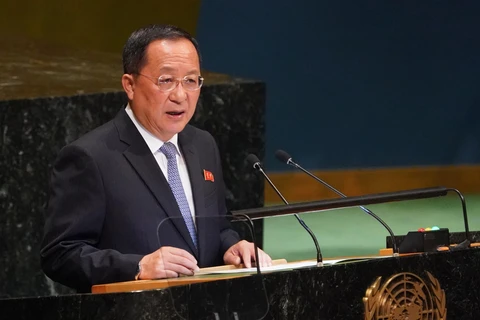 Ngoại trưởng Triều Tiên Ri Yong-ho phát biểu tại Khóa họp Đại hội đồng LHQ ở New York (Mỹ), ngày 29/9/2018. (Ảnh: AFP/TTXVN)