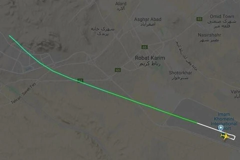 Bản đồ hiển thị hành trình máy bay Boeing 737 của Hãng hàng không Ukraine chở 180 hành khách bị rơi gần sân bay Imam Khomeini ở thủ đô Tehran của Iran, ngày 8/1/2020. (Ảnh: IRNA/TTXVN)