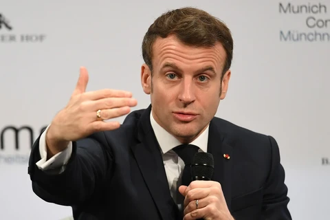 Tổng thống Pháp Emmanuel Macron phát biểu tại Hội nghị An ninh Munich, Đức, ngày 15/2/2020. (Ảnh: THX/TTXVN)